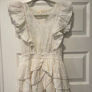 Love Shack Fancy White  V-Neck Mini Dress - Size P